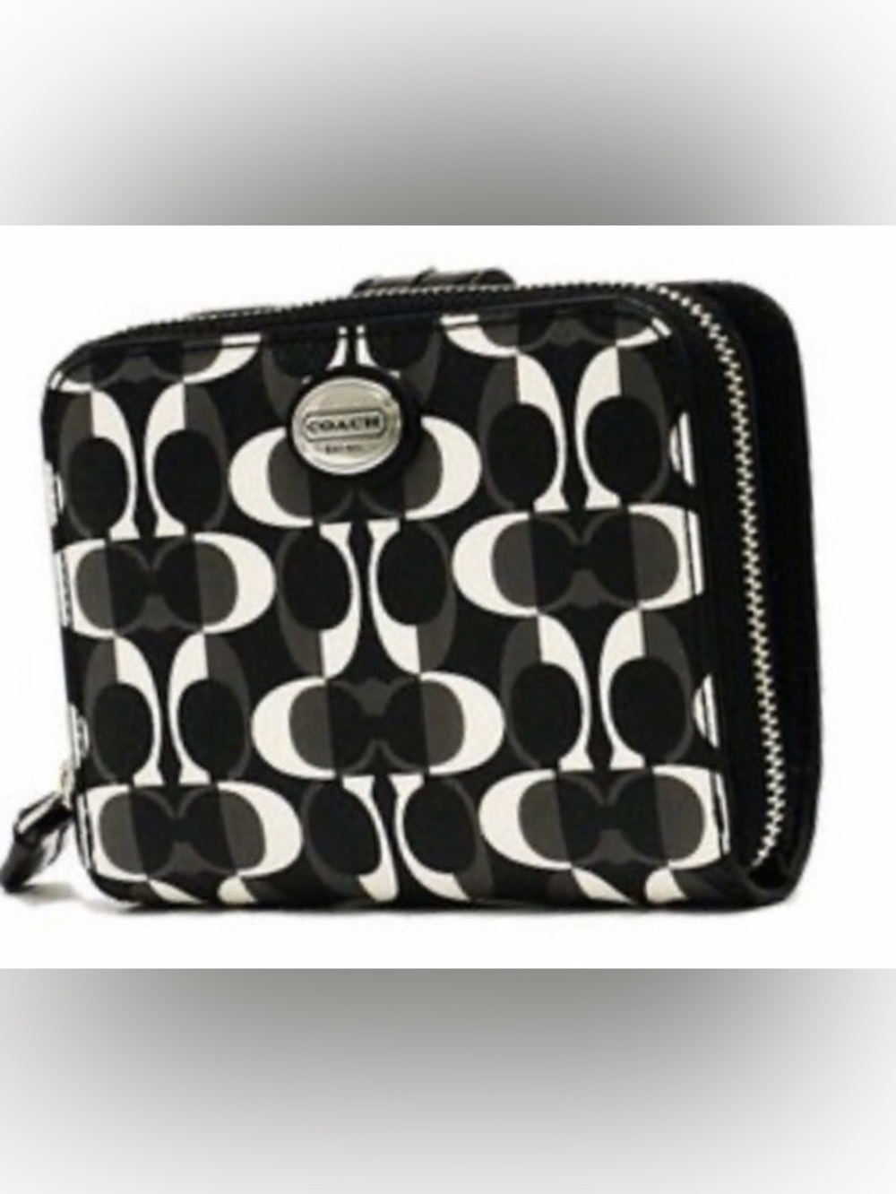 COACH Black/Grey/Cream Jacquard Leather Snap Bifold Wallet